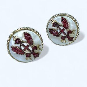 Rare Vintage 1970s Coro Screw Back Earrings Eagle Crest Mother of Pearl